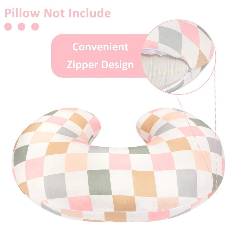 DILIMI Nursing Pillow Cover, Stretchy Removable Case for Breastfeeding Pillows, Ultra Soft Comfortable Slipcover for Baby Girl and Boy, Colorful Checkerboard - Image 3